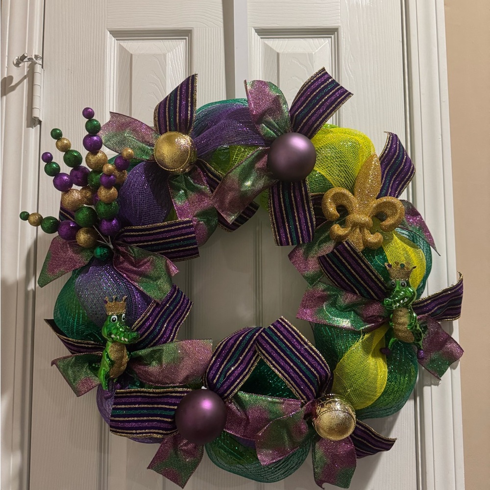 Vibrant Green and Purple Holiday Wreath